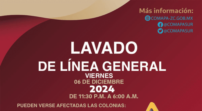 Aviso de Corte: Lavado de Línea General